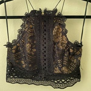 Black lace crop top